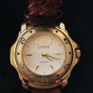 Guess watch women's brown leather braided strap
